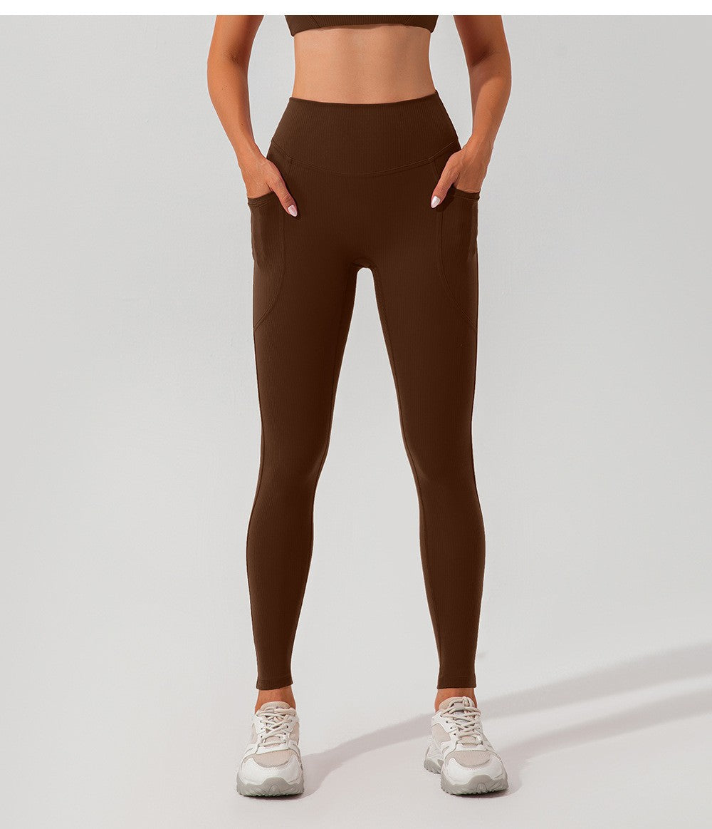 Women's Ribbed High-Waist Pocket Leggings – Tummy Control Yoga & Gym Pants