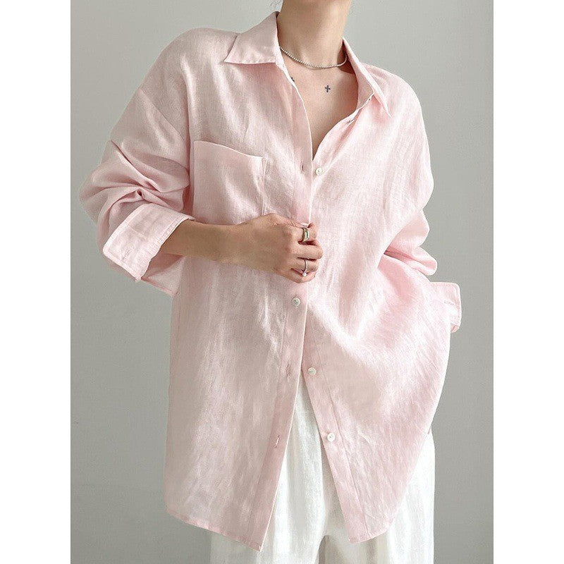 Long Sleeve Shirt for Women Lightweight Cotton-Linen Breathable Summer Blouse