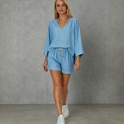 Women's Striped V-Neck Lounge Co-Ord Set