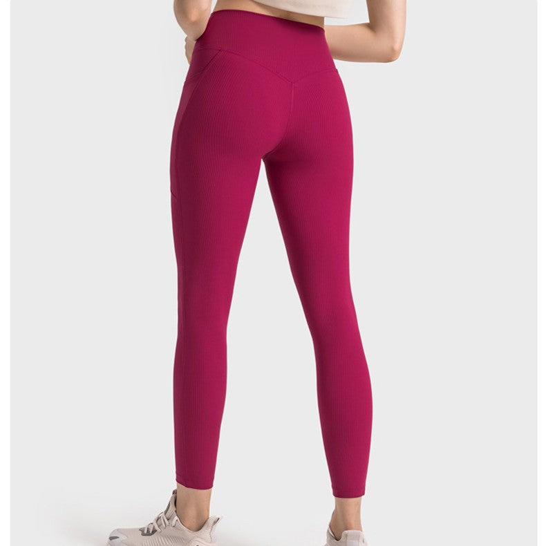 Women's Ribbed High-Waist Pocket Leggings – Tummy Control Yoga & Gym Pants