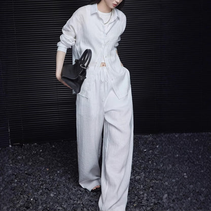 White Linen Wide Leg Pants Women Summer Loose Thin High Waist Flowy Casual Straight Leg Pants