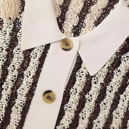 Temperament collar, short collar, striped pullover, versatile knit sweater for women