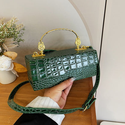 Handheld box women's bag fashionable retro small square bag, stylish crocodile pattern crossbody bag