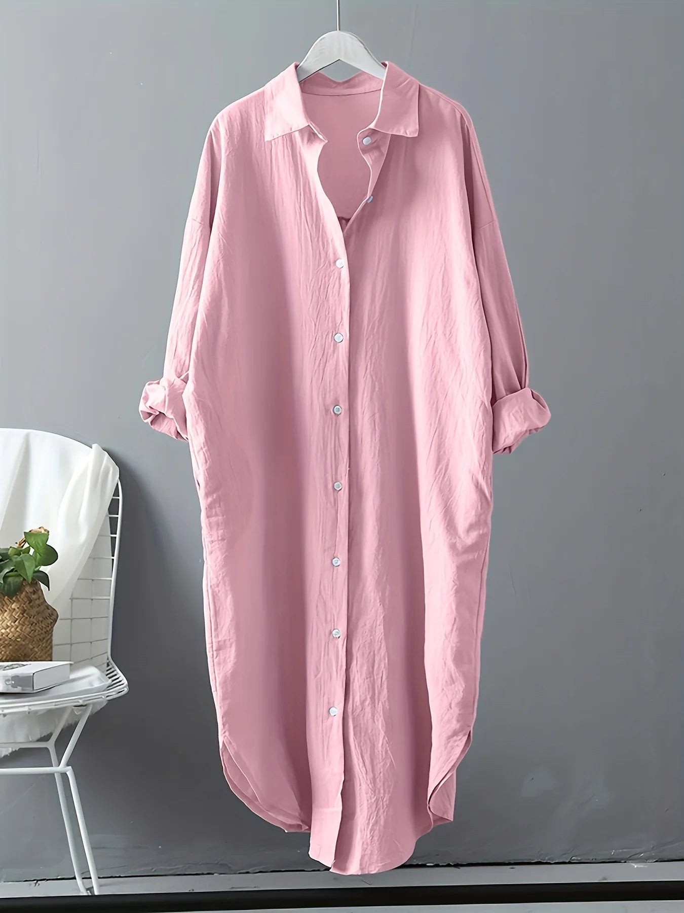Fashion Long Sleeve Cotton Linen Midi Dress Women Fall Loose Casual Comfortable White Buttons Dresses For Women Robe Femme