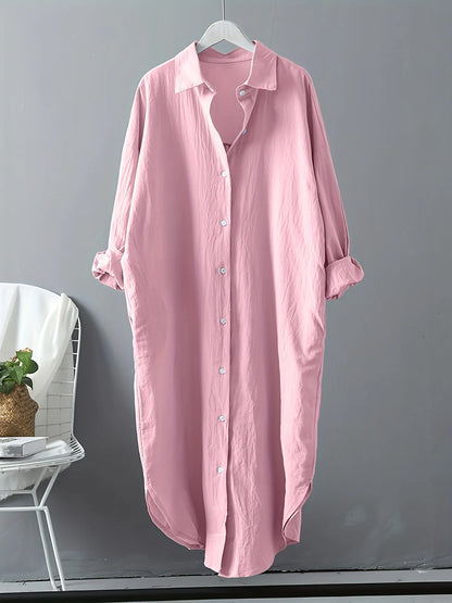 Fashion Long Sleeve Cotton Linen Midi Dress Women Fall Loose Casual Comfortable White Buttons Dresses For Women Robe Femme
