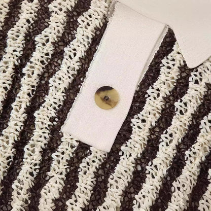 Temperament collar, short collar, striped pullover, versatile knit sweater for women
