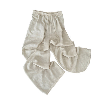 Casual Linen Wide-Leg Pants for Women High-Waisted Loose Straight Cotton Linen Summer Trousers