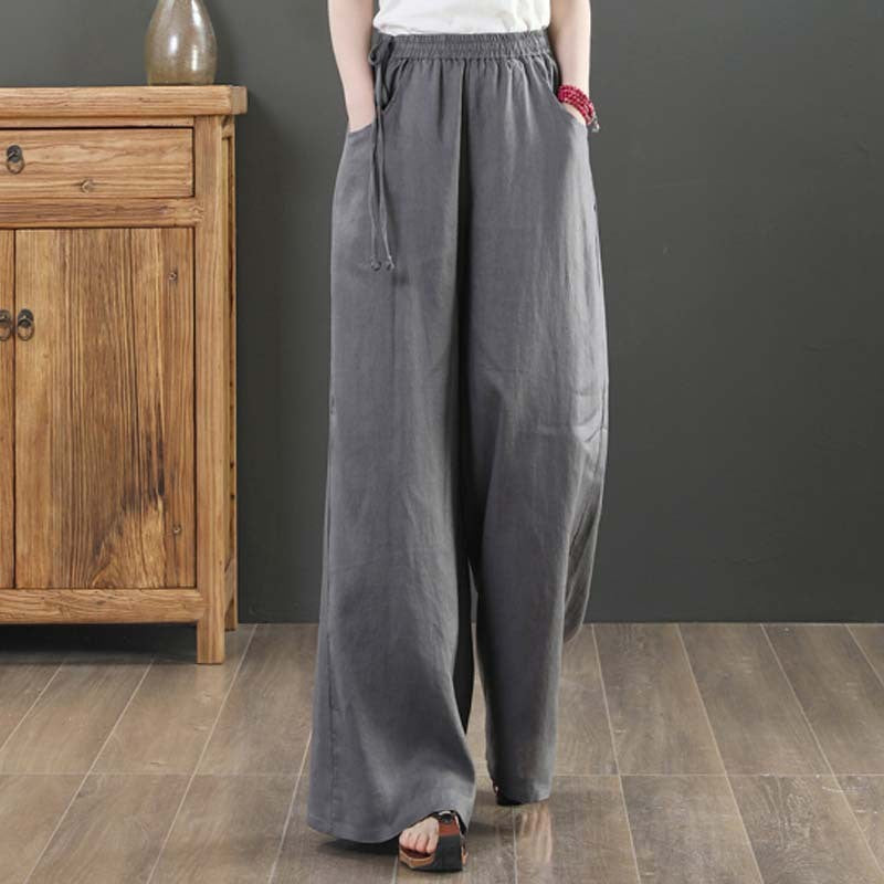Women Summer Cotton Linen Pants Women Loose Cotton Casual Baggy Pants With Elastic Waist Wide Trousers