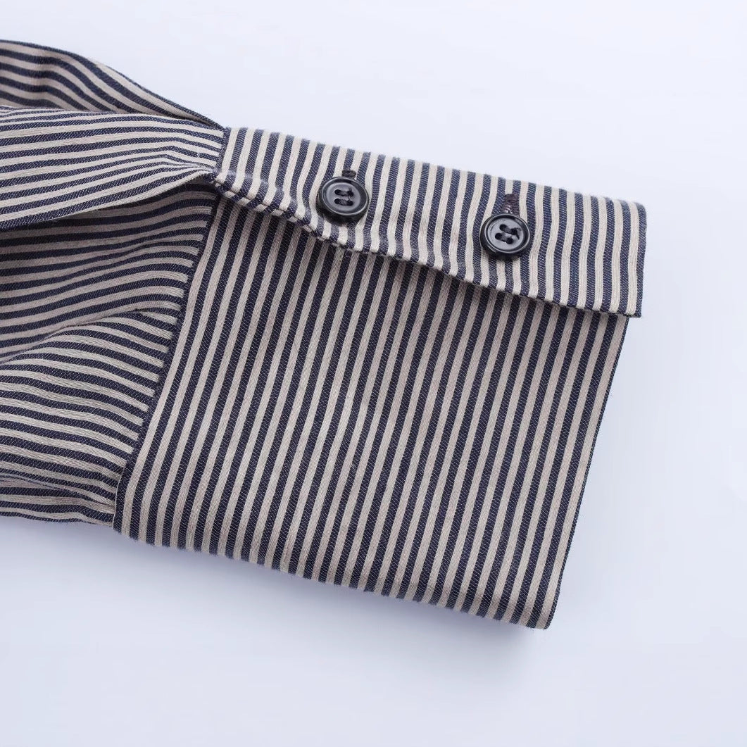 Long sleeved single breasted linen blend shirt for women