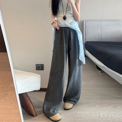 Casual Linen Wide-Leg Pants for Women High-Waisted Loose Straight Cotton Linen Summer Trousers