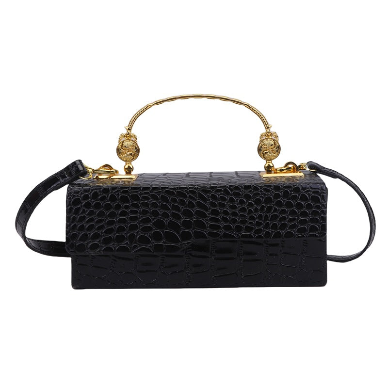 Handheld box women's bag fashionable retro small square bag, stylish crocodile pattern crossbody bag
