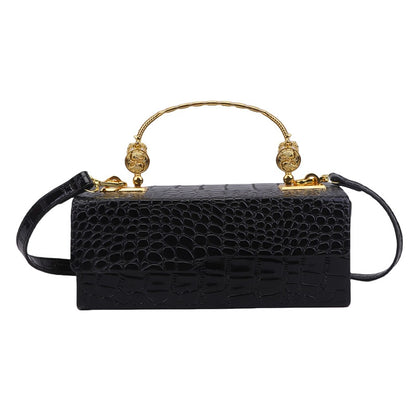 Handheld box women's bag fashionable retro small square bag, stylish crocodile pattern crossbody bag