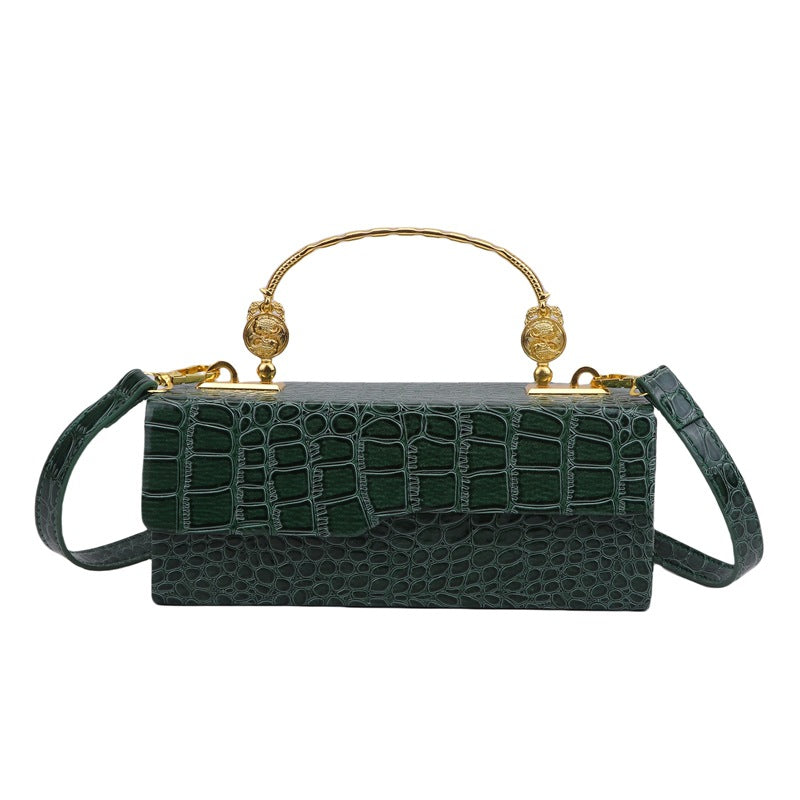 Handheld box women's bag fashionable retro small square bag, stylish crocodile pattern crossbody bag