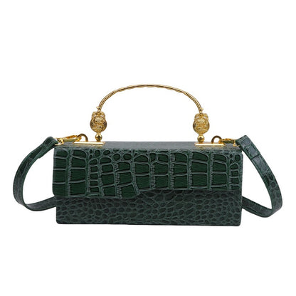 Handheld box women's bag fashionable retro small square bag, stylish crocodile pattern crossbody bag