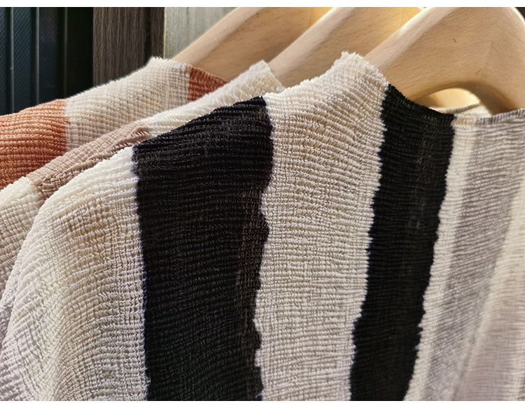 Women's Miyake-Style Pleated Striped T-Shirt