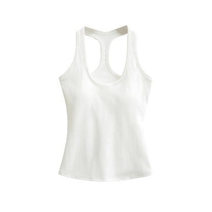 Workout Yoga Tank Top for Women with Padded Bra, Wearable as Outer or Inner Layer, Backless Design, Summer Strappy Top