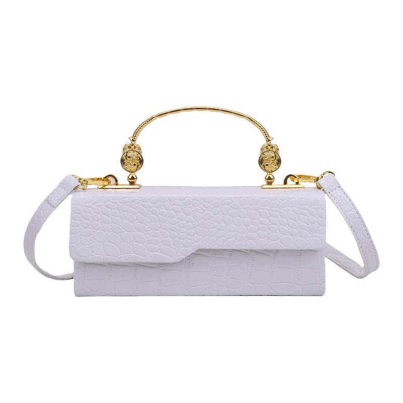 Handheld box women's bag fashionable retro small square bag, stylish crocodile pattern crossbody bag