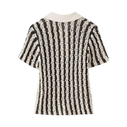 Temperament collar, short collar, striped pullover, versatile knit sweater for women