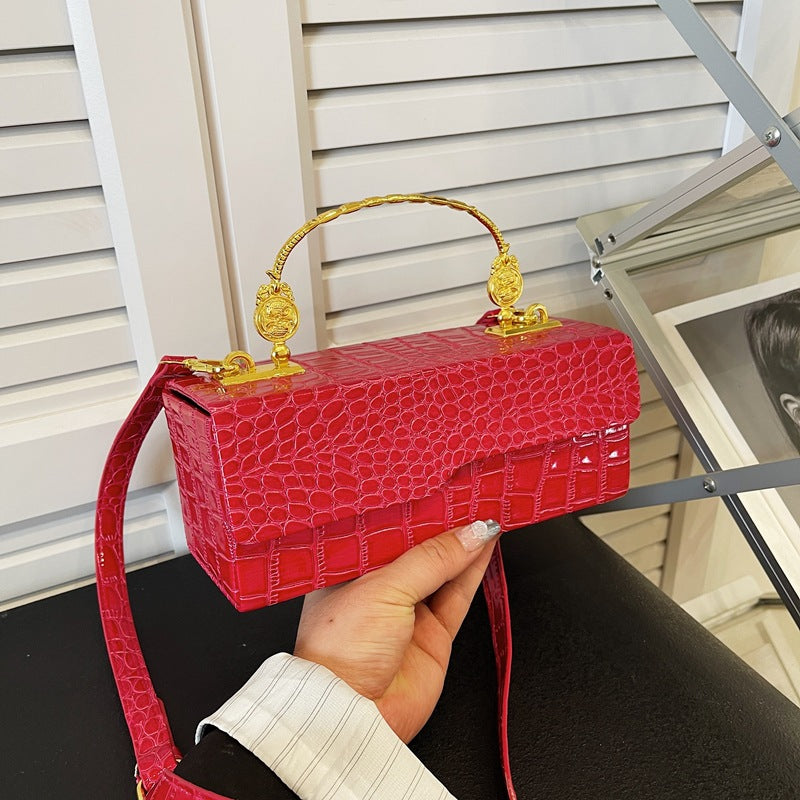 Handheld box women's bag fashionable retro small square bag, stylish crocodile pattern crossbody bag