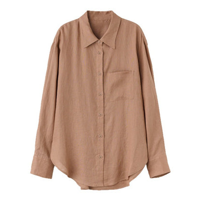 Cotton Linen Long Sleeve Sunscreen Shirt Loose Fit Casual Top for Women Summer Tencel Linen Blouse