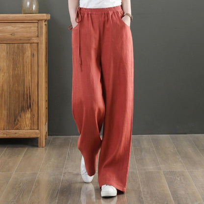 Women Summer Cotton Linen Pants Women Loose Cotton Casual Baggy Pants With Elastic Waist Wide Trousers