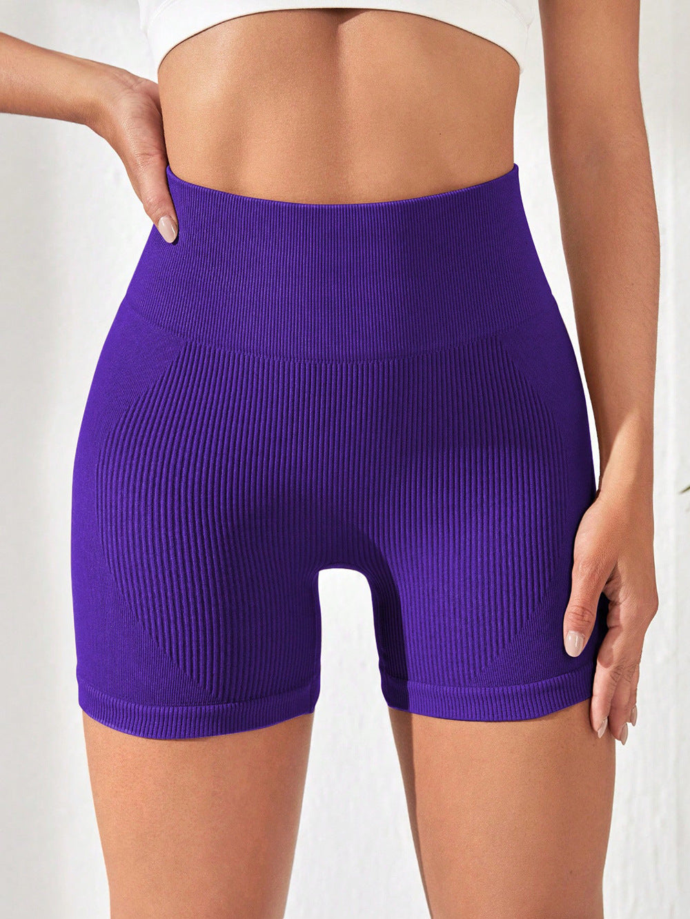 High-Elastic High-Waisted  Shorts for Women, Ribbed Lift-Butt Bottoming Leggings, Shaping Fitness Workout Pants