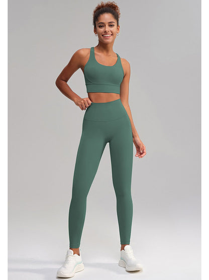Seamless 2 Piece Workout Set for Women – Sleeveless Top & High Waisted Leggings