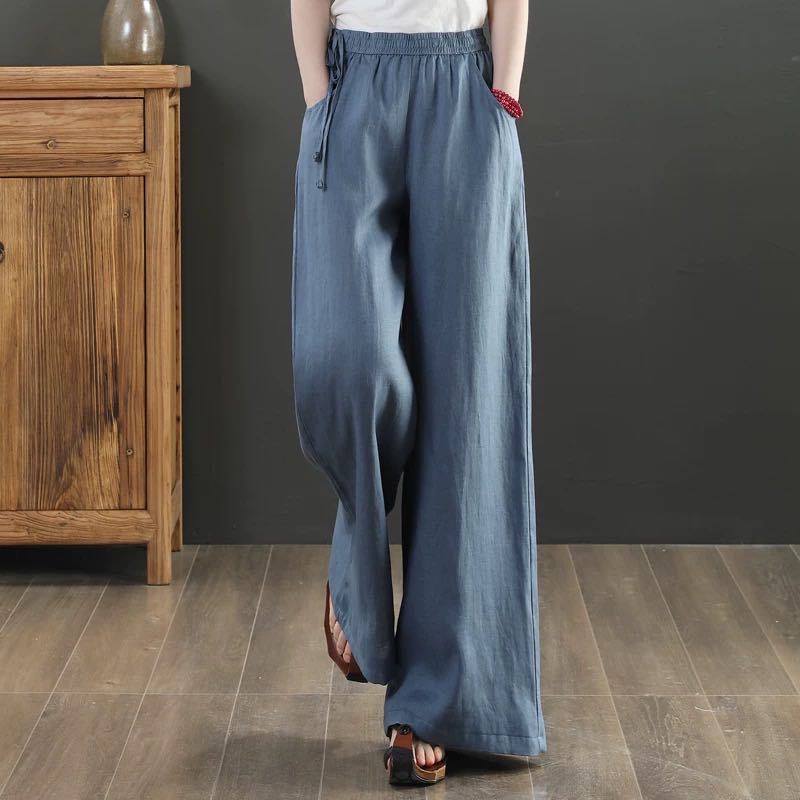 Women Summer Cotton Linen Pants Women Loose Cotton Casual Baggy Pants With Elastic Waist Wide Trousers
