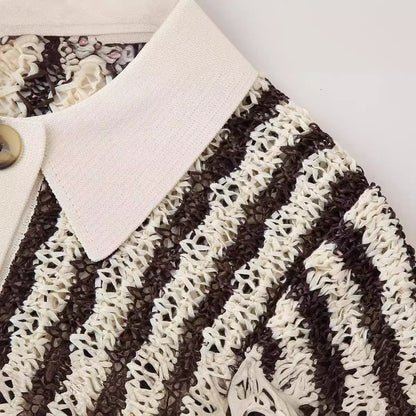 Temperament collar, short collar, striped pullover, versatile knit sweater for women
