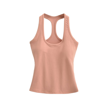 Workout Yoga Tank Top for Women with Padded Bra, Wearable as Outer or Inner Layer, Backless Design, Summer Strappy Top