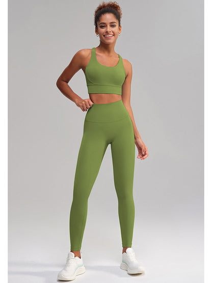 Seamless 2 Piece Workout Set for Women – Sleeveless Top & High Waisted Leggings