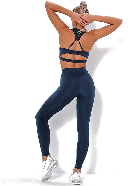 Women's Seamless Striped Activewear Set – Gym & Yoga Leggings Outfit