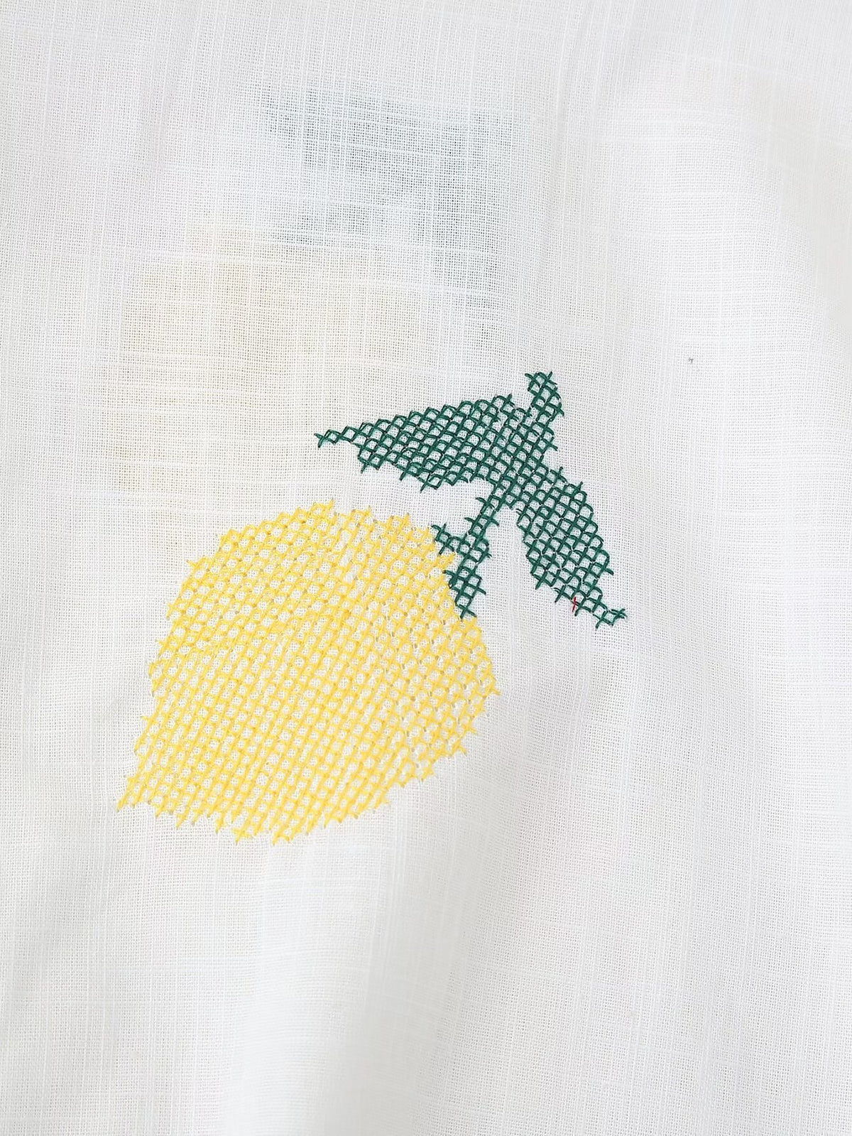 Women's Lemon Embroidered White Cotton Linen Shirt