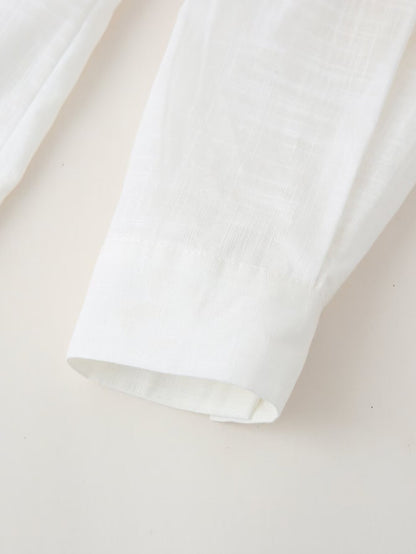 Women's Lemon Embroidered White Cotton Linen Shirt