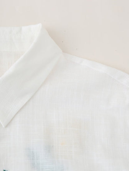 Women's Lemon Embroidered White Cotton Linen Shirt