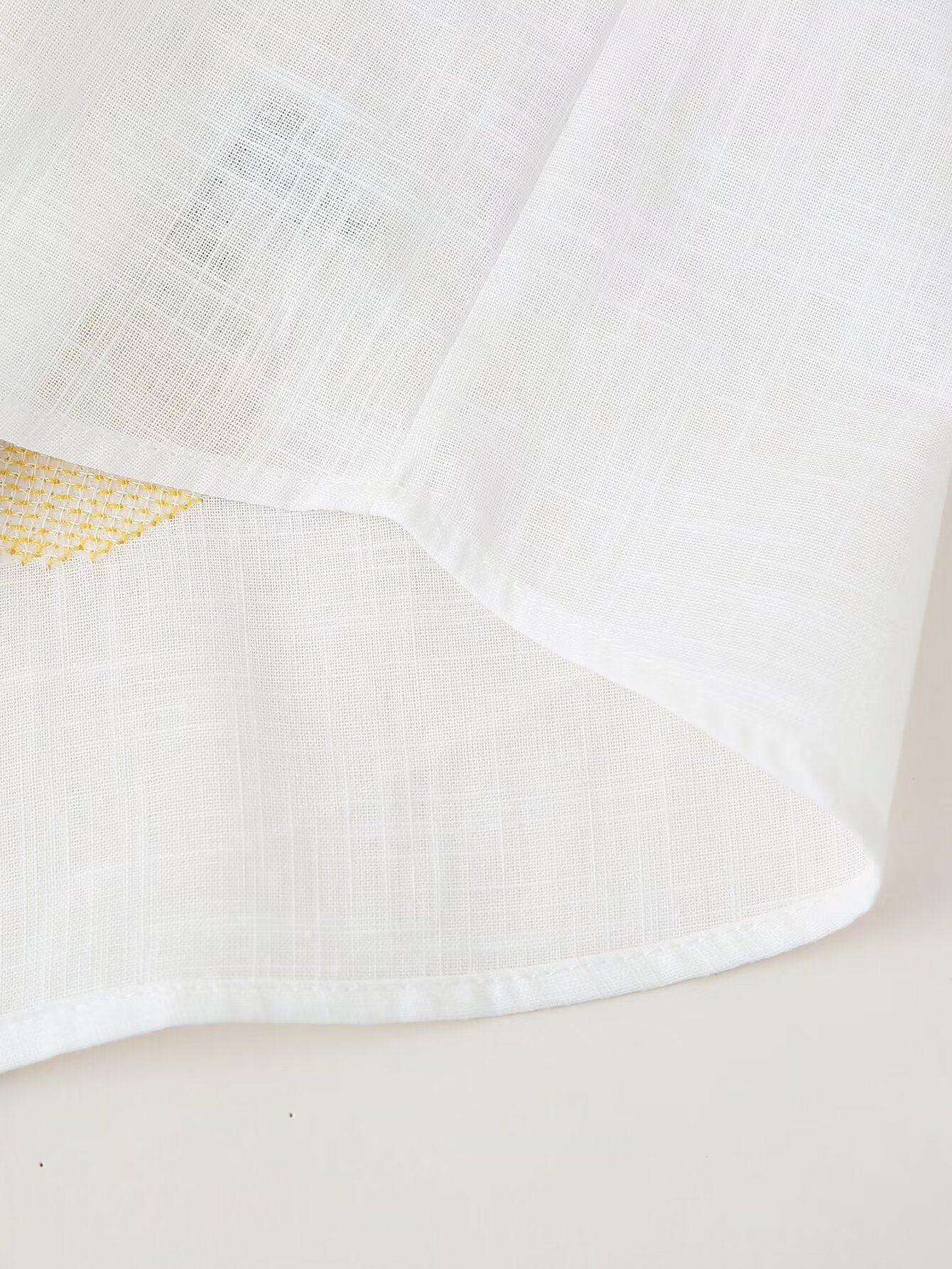 Women's Lemon Embroidered White Cotton Linen Shirt