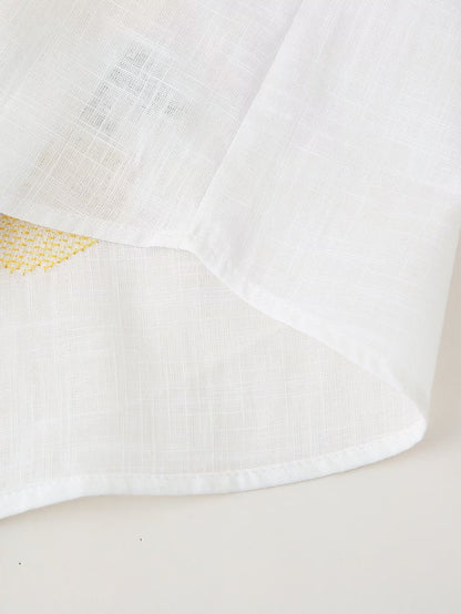 Women's Lemon Embroidered White Cotton Linen Shirt