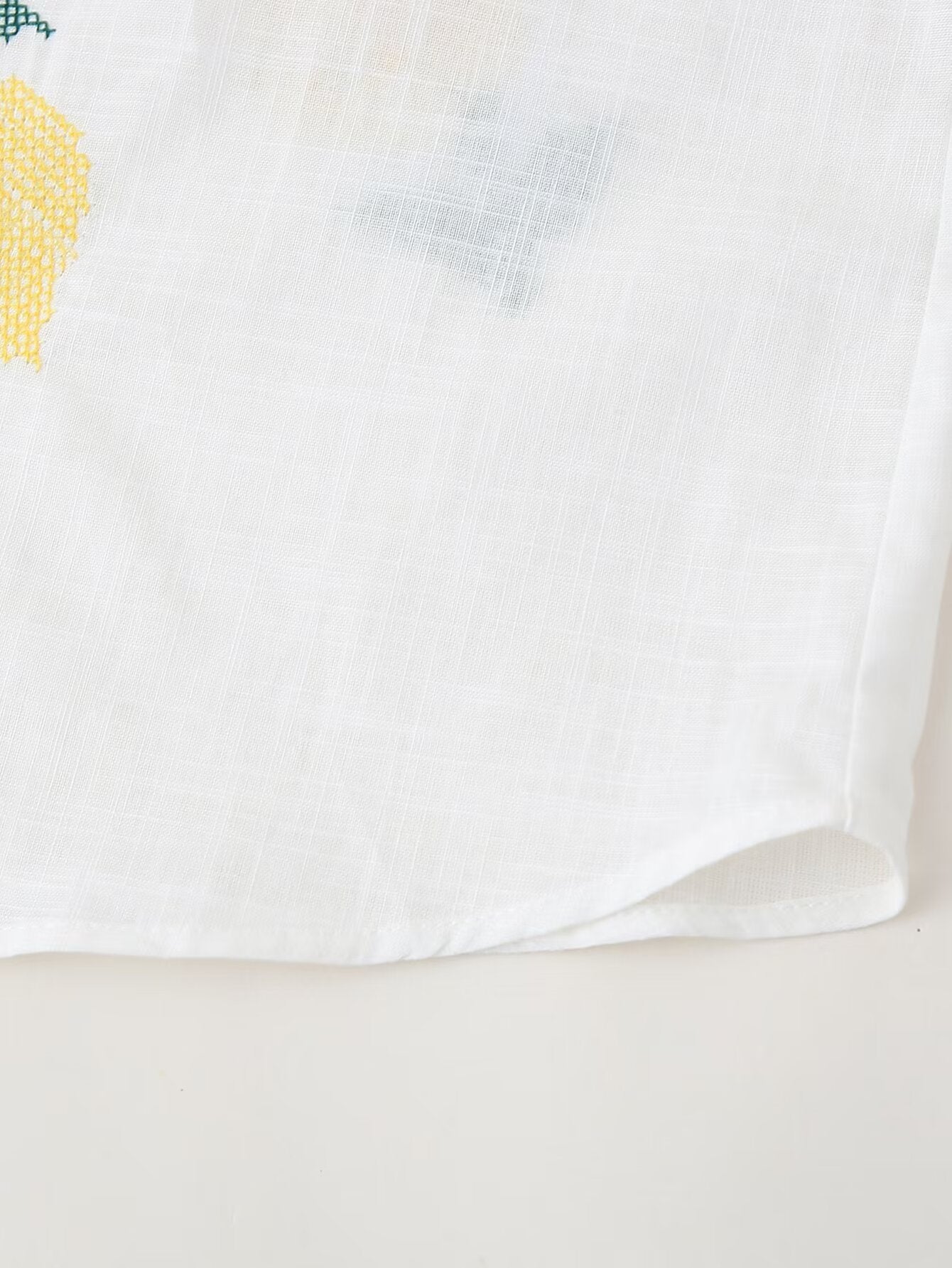 Women's Lemon Embroidered White Cotton Linen Shirt