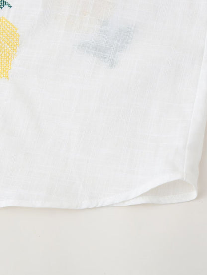 Women's Lemon Embroidered White Cotton Linen Shirt