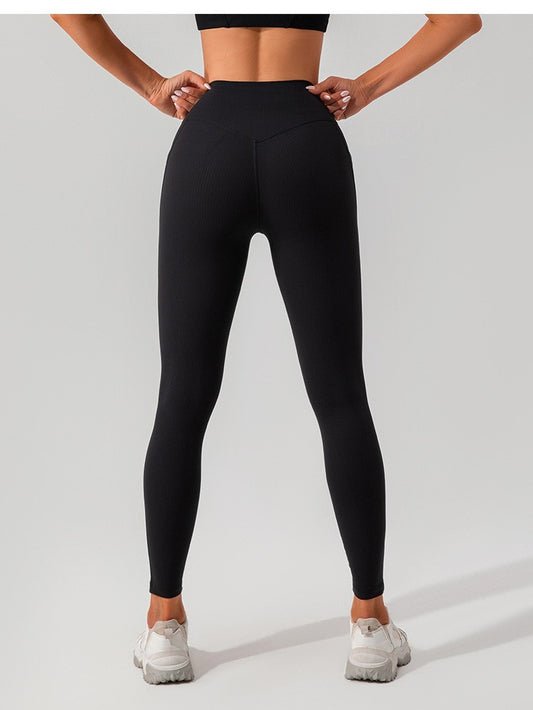 Ribbed High-Waist Pocket Leggings — Tummy Control Yoga & Gym Pants