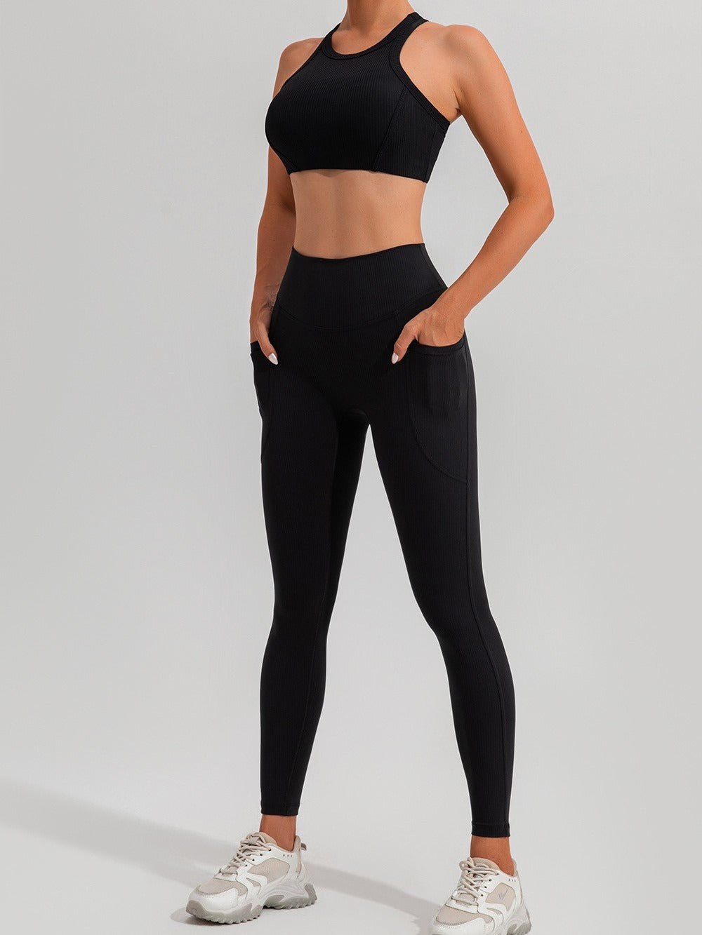 Ribbed High-Waist Pocket Leggings — Tummy Control Yoga & Gym Pants