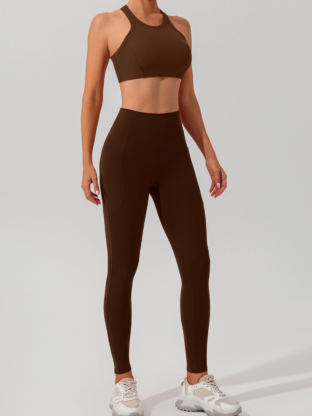Ribbed High-Waist Pocket Leggings — Tummy Control Yoga & Gym Pants