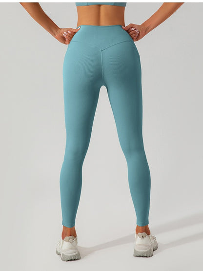 Ribbed High-Waist Pocket Leggings — Tummy Control Yoga & Gym Pants