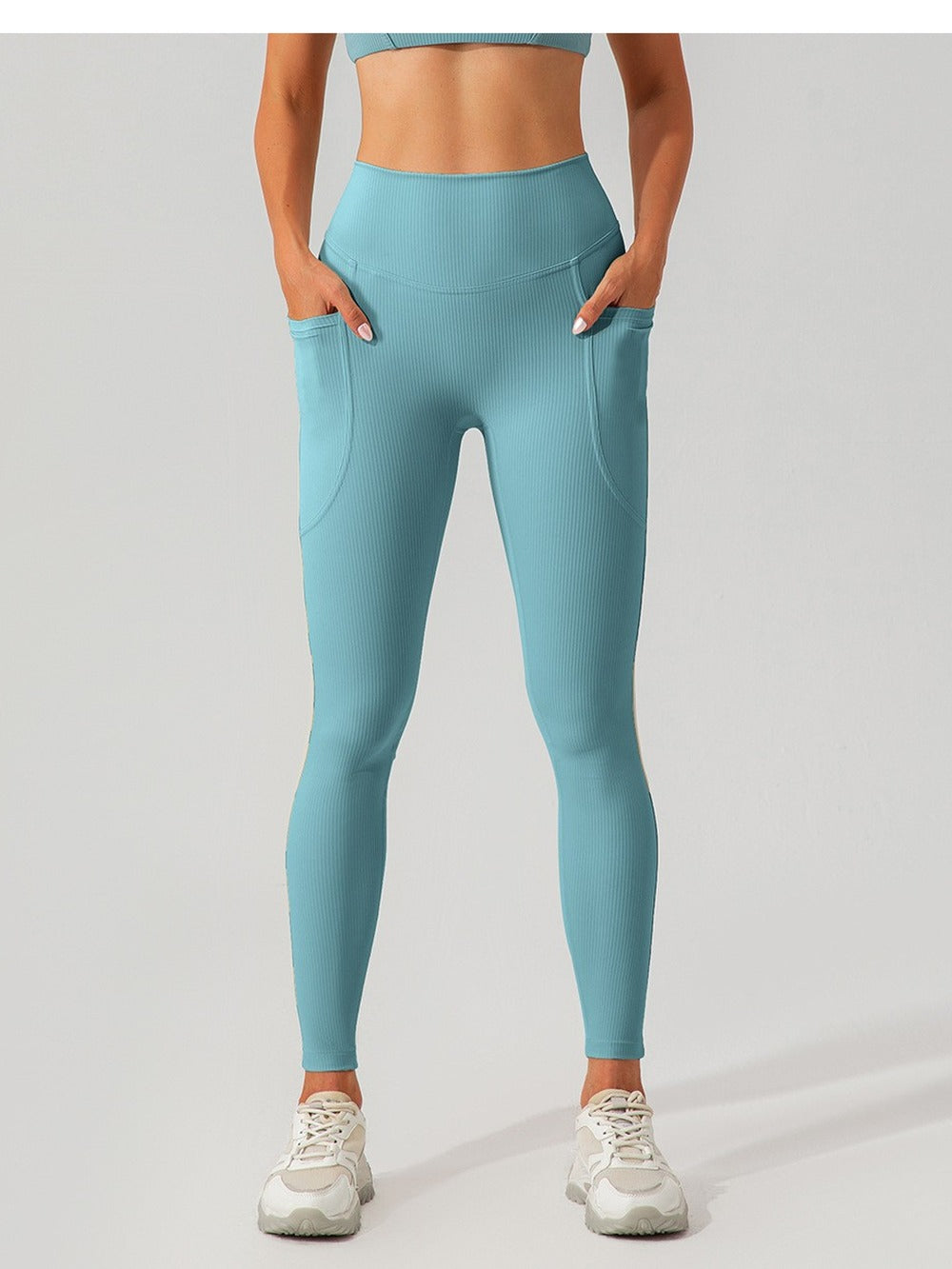 Ribbed High-Waist Pocket Leggings — Tummy Control Yoga & Gym Pants