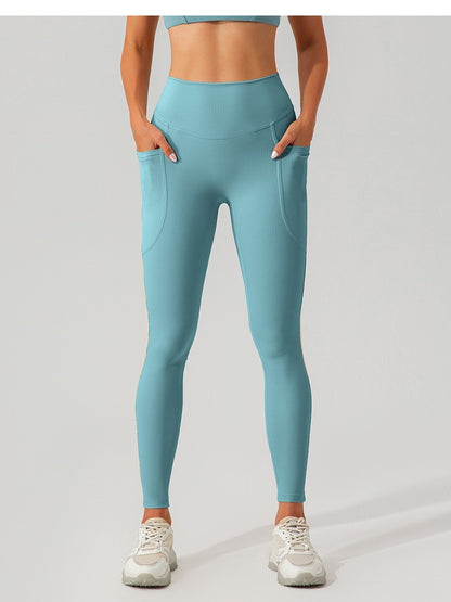Ribbed High-Waist Pocket Leggings — Tummy Control Yoga & Gym Pants