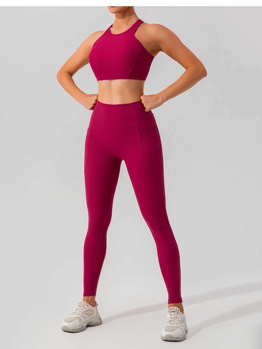 Ribbed High-Waist Pocket Leggings — Tummy Control Yoga & Gym Pants