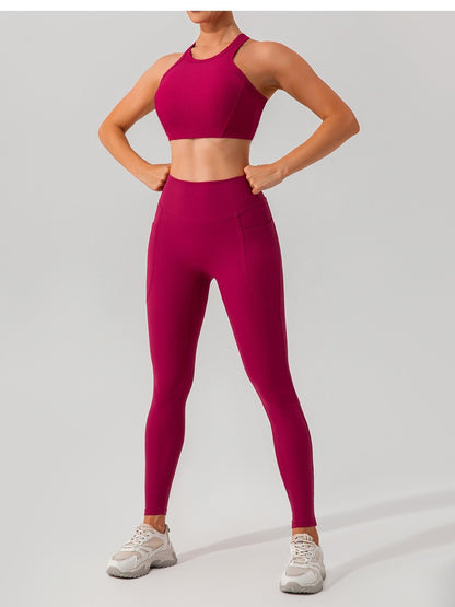 Ribbed High-Waist Pocket Leggings — Tummy Control Yoga & Gym Pants