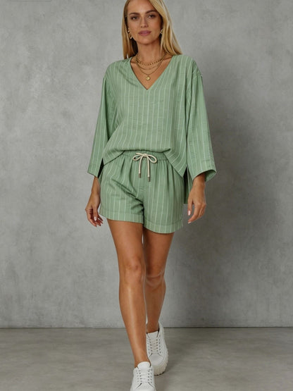 Women's Striped V-Neck Lounge Co-Ord Set