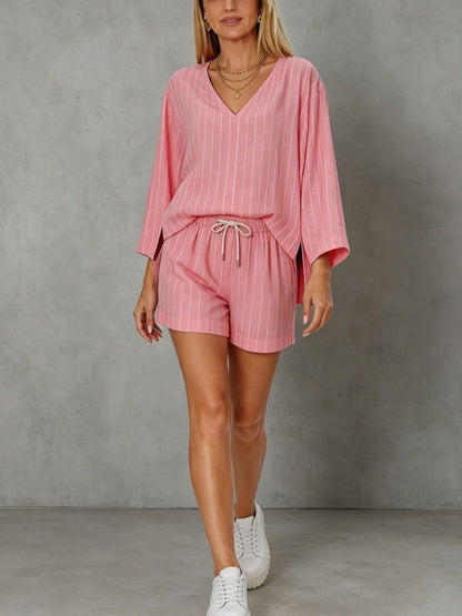 Women's Striped V-Neck Lounge Co-Ord Set