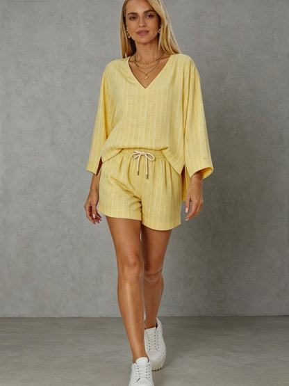 Women's Striped V-Neck Lounge Co-Ord Set